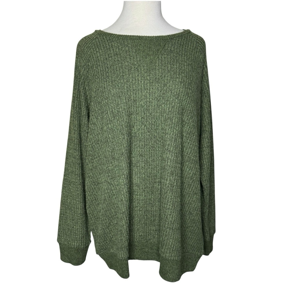 Torrid Brushed Waffle Knit Raglan Sweatshirt Olivine Green Marl Size 2X